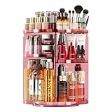 Auxmir Minimalistischer Make-up-Organizer, 9 verstellbare Ebenen, 360° drehbar, Kosmetik-Organizer mit Pinselhalter, Parfüm-Tablett, Rosa, 9 Schichten