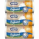 Swirl Reißfest & Dicht Müllbeutel 20L (3 x 15 Beutel), Mülltüten mit praktischem Zugband, tropfsichere Müllsäcke, Mülltüten mit hoher Reißfestigkeit