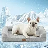 COZY KISS Kühlende Orthopädisches Hundebett für Kleine Hunde 76x51x15cm - Sommer Ergonomische Hundesofa mit abnehmbarem und waschbarem Bezug & Eierkisten-Schaumstoff, Wasserdichtes, Silbergrau