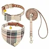 EXPAWLORER Hundehalsband und Leine, Set – klassisches Kariertes Hundehalsband mit Fliege und Hundehalstuch, Halsband mit Glocke, Hundeleine, verheddert Sich Nicht, verstellbare Halsbänder für kleine,