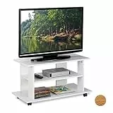 Relaxdays TV Board mit Rollen, 2 Fächer für Fernseher, Konsole & Receiver, fahrbarer Fernsehtisch, HBT 45x80x40 cm, weiß