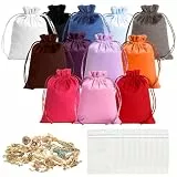 SPOKKI 12 StüCk Samtbeutel Schmuckbeutel, 25x20cm Stoffbeutel mit Kordelzug, OrganzasäCkchen für SchlüSselanhäNger Schmuck ArmbäNdern Hochzeit Geburtstag Geschenk mit 10 Pcs Mini Beutel (12 Farbe)