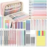 DazSpirit 61 Stück Schulzubehör mit Mäppchen, 12 Textmarker Pastell, 4 Radierbarer Stifte, 5 Gel Stifte, 6 Druckbleistifte, Back To School Stuff, Office Essentials, Schreibwaren Set für Schüler (Rosa)