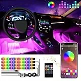 NEOVSUNY Auto LED Innenbeleuchtung, 4pcs 72 RGB LED Atmosphäre Licht, Auto Innenraumbeleuchtung Ambientebeleuchtung Mehrfarbig Musik Auto LED Streifen USB-Port mit Fernbedienung & APP-Steuerung