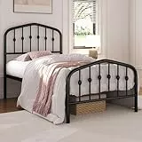 Yaheetech Bettrahmen 90 x 200 cm, Vintage Metallbett mit kronenförmigem Kopfteil, Stabiles Bettgestell Einzelbett aus Metall, Robust & Leichte Montage Gästebett Jugendbett Tagesbett, Schwarz