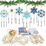 HONMOK 12 Stück Schneeflocken Fotorahmen Windspiel Bastelset Kinder Schneeflocke Bastelhandwerk zum Bemalen Weihnachten Holzfotorahmen Kreativsets Geschenk für Mädchen Junge Weihnachtsdeko