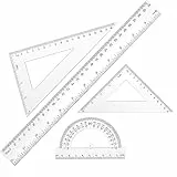 Thinp 4 Stück Lineal Set Geometrie-Set Kunststoff Mathematik-Set Mathe Lineal Transparent Geometrie Werkzeug Dreieck Lineal Geodreieck Zeichengarnitur, für Schule Büro Haus Liefert Zeichnung