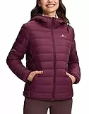 Pioneer Camp Federleichte Daunenjacke Damen Winddicht Warme Steppjacke für Frauen Dünne Down Übergangsjacke Hooded Packable Winterjacke mit Kapuze und Reißverschluss Taschen （Maroon Banner;S