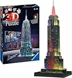 Ravensburger 3D Puzzle 12566 - Empire State Building Night Edition - eines der bekanntesten Wahrzeichen von New York - LED beleuchtetes Gebäude - ab 10 Jahren
