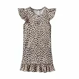 Mud Kingdom Kleinkind Mädchen Nacht Kleid Flatterärmel Rundhalsausschnitt Cute Leapard Druck Sommer Nachthemd 3 Jahre