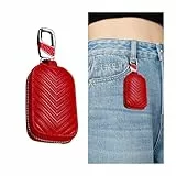 CGEAMDY Autoschlüssel Hülle, Autoschlüsselanhänger-Halter Smart Protector Cover, Leder Autoschlüssel Smart Keychain Halter Mit Reißverschluss Und Metallhaken(Rot)