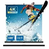 Beamer Leinwand mit Ständer, Projektor Leinwand 100 Zoll 16:9, Tragbar Projektion Leinwände, Ultrakurzdistanz-Projektion möglich, Hochziehbare, Kompaktes Design, Ideal für Heimkino, Innen-/Außenfilme.