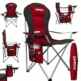 24MOVE® Campingstuhl faltbar bis 150 kg, Faltstuhl Angelstuhl Klappstuhl Gepolstert mit Armlehnen, Getränkehalter + Tasche mit hoher Rückenlehne, Strandstuhl, Klapphocker, rot