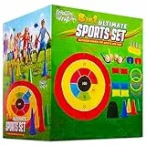 KreativeKraft Outdoor Spiele für Kinder Set Kindergeburtstag Spiele für Draußen Party Wurfspiele Gartenspiele Eierlauf Spiel Sackhüpfen Ringe (8 in 1 Set)
