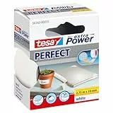 tesa extra Power Perfect Gewebeband - Gewebeverstärktes Ductape zum Basteln, Reparieren, Befestigen, Verstärken und Beschriften - Weiß - 2,75 m x 38 mm