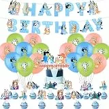 Bule1 32PCS Bluey Deko Kindergeburtstag , Partygeschirr Geburtstagsdeko 3 4 5 Jahre, Bluey Birthday Decorations Party Deko Geburtstag Cake Topper Kuchen für Kinder Geburtstagsfeier