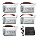ZYGY 5Stück 3.7V 400mah Lithium Akku mit 5in1 Ladegerät für H99W H31 H6C H98 AT-96 TR-C385 TR-P51 TR-F22 RC Drohne (Rot)