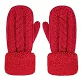 JIAHG Super Dicke gestrickt Handschuhe Damen Mädchen Fäustlinge Winterhandschuhe Fausthandschuhe Sporthandschuhe (Rot)