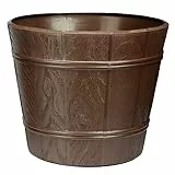 VERDENIA Blumentopf Leichter Blumenkübel Holzinspiriertes Design Dekorativer Topf für Pflanzen für Innen und Außenbereich Pflanztopf aus Kunststoff Runder Viele Farben und Größen 42cm 7213 Braun
