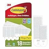 Command Kleine und Mittelgroße Bilder-Montagestreifen, Bildaufhänger, Vorteilspack mit 10x2 Klein und 8x2 Mittel, Weiß - Befestigung ohne Bohren