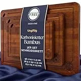 Deer & Oak 3-teiliges Schneidebrett-Set aus karbonisiertem Bambus, vorgeölte Holz-Schneidebretter für die Küche mit Aufhängeloch, 260°C karbonisierte Technologie, Charcuterie-Servierbretter