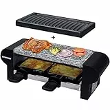 Syntrox Germany Edelstahl Design Raclette Glarus mit Grillplatte und Platte Heißer Stein für 2 Personen