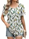 Decorie Kurzarm Bluse Damen Sommer Tshirt Leicht und Luftig Elegant Tunika Oberteil Blusenshirt und Top für Damen (Wellenblume,XL)