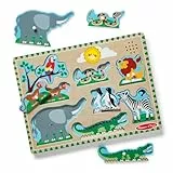 Melissa & Doug - Zootiere Sound Puzzle - 8-teiliges Steckpuzzle aus Holz mit Tieren und Sound-Effekten, fördert Motorik und Hörvermögen, ab 2 Jahren