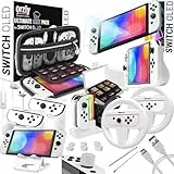 Orzly Accessories Kit Bundle Compatible with Nintendo Switch OLED Console (NOT 2017 Edition Compatible) Ultimate Geek Pack with Case and Screen Protector and Much More - Ice White Gift Boxed