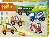 Hama Perlen 3143 Geschenk-Set Baufahrzeuge mit ca. 4.000 bunten Midi Bügelperlen mit Durchmesser 5 mm, Stiftplatte, inkl. Bügelpapier, kreativer Bastelspaß für Groß und Klein