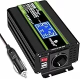 NOVOPAL 500W Wechselrichter 12V auf 230V 220V Reiner Sinus Spannungswandler mit intelligenter LCD-Anzeige - 2USB-Ausgang, EU-Stecker Für Auto KFZ Wohnwagen LKW