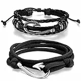 Aroncent Leder Armband geflochten Haken: 2PCS Herren Damen Geflochten Vintage Wickel Angelhaken Haken Edestahl Lederarmband Armreif Armschmuck