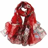 FAIRYGATE Tuch Damen Seidentuch Georgette Blumenmuster Leicht Halstuch Frauen Langschal Elegante Floral Schal Chiffon Stola für Sommer Frühling Ganzjährig 38011