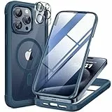 Miracase 360 Grad für iPhone 15 Pro Hülle Magnetisch mit Eingebaut Glas Schutzfolie und Kameraschutz, Komplettschutz Handyhülle für iPhone 15 Pro Schutzhüllen 6,1 Zoll, Blau