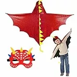 DKINY Dinosaurier Kostüm Kinder Halloween Dinokostüm mit Drachenflügel Umhang und Maske Dino Cosplay Kinderkostüm Zubehör für Junge Mädchen Halloween Karneval Fasching-Rot