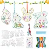 Joxessaien 8 Stück Hase zum Basteln, 4 Stile Ostern Kreuzstich Bastelset aus Holz, Osterdeko Selbst Basteln, Ostern Sticksets für Kinder, Ostergeschenke für Kin