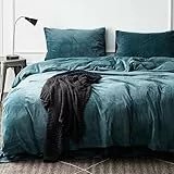 Michorinee Winter Plüsch Bettwäsche Set 135x200 Cashmere Touch Flauschig & Warme Coral Fleece Uni Bettbezug mit Reißverschluss - Petrol Blau | 135 x 200 cm + 80 x 80 cm