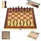 YongHang Schachspiel aus Holz 3 in 1 Tragbare klappbar Schachbrett International Schach Reiseschach Chess Board Set für Party Familie Aktivitäten Kinder Erwachsene Reisen