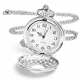 Vicloon Vintage Taschenuhr, Retro Quarz Taschenuhr, Taschenuhr mit Kette, Retro Taschenuhr Herren mit Kette, Taschenuhr für Männer Frauen Vater Opa Geburtstag Jahrestag(Silber)