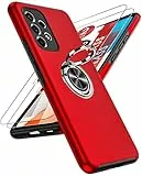 LeYi Hülle für Samsung Galaxy A53 5G Kameraschutz Handyhülle& 2*Hartglas Folie, Hybrid Schutzhülle Militär Standard Stoßfest Case Handy Hüllen Cover mit Metall Ring Ständer Halter Rot