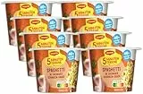MAGGI 5 Minuten Terrine Spaghetti in cremiger Schinkensauce, leckeres Fertiggericht, Instant-Nudeln, Eiernudeln mit geräuchertem Speck, 8er Pack (8 x 64g)