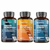 Vitamin D3 K2 2000 IE Tabletten + Creatin Monohydrat Tabletten + Magnesium Komplex 4 in 1 Kapseln - Gemäß GMP - Frei von Magnesiumstearat, Gluten & Gentechnik - WeightWorld