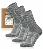 FORVEVO 3 Paar Wintersocken Herren 43-46 Grau, 60% Merinowolle Wandersocken Herren Gepolstert, Sportscoken, Arbeitssocken für Trekking Outdoor