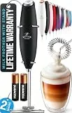 Zulay Kitchen Milchaufschäumer Elektrisch, Batterie Elektrischer Milchaufschäumer Stab, Milchschäumer für Kaffee, Milch, Shakes - Milchschäumer Aufschäumer Stab - Electric Milk Frother (Schwarz)