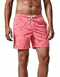 MaaMgic Badehose Herren Schnelltrocknende Badeshorts Jungen Strand Strandurlaub Surf Freizeit Laufen Sport mit Netzfutter Taschen einstellbare Kordelzug MEHRWEG-M-Anker Pink