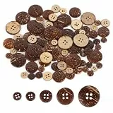 Vintage Holz Nähen Knöpfe, 100 Stück natürliche Kokosnuss Knöpfe, 4 Löcher Runde Holzknöpfe, 5 Größen 10/12,5/15/20/25mm zum Nähen und Basteln Dekorationen
