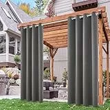 Deconovo Outdoor Vorhang Wetterfest Gardine Outdoorvorhänge Terrassen Sichtschutz Gardinen Wasserdicht Sonnenschutz für Balkon Pavillon, 245x132 cm(HöhexBreite), Grau, 2er Set