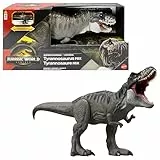 MattelJurassic World: Die Wiedergeburt Riesendino Tyrannosaurus Rex-Actionfigur, T-Rex-Dinosaurierspielzeug mit 2 Angriffsbewegungen, filmgetreues und bewegliches Design, JGB52