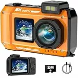 YISENCE Digitalkamera, 8K Unterwasserkamera, 70MP Autofokus 33FT WiFi Digitalkamera wasserdichte mit 64GB Karte, Dual-Screen Selfie 2500mAh Batterie, 16X schwimmfähig Digital für Schnorcheln