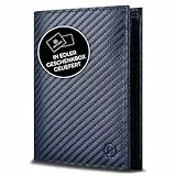 RUTAKO Leder Geldbörse Herren mit RFID Schutz - Portemonnaie Groß mit Münzfach - 12 Fächer - Geldbeutel für Männer - Brieftasche Wallet Portmonee Carbon-Blau